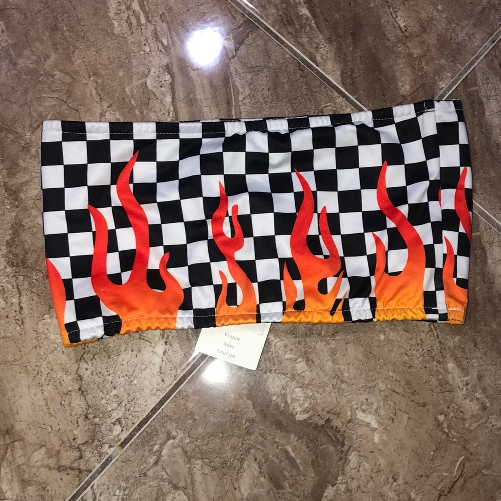 Checkered and Fire Bandeau Top
